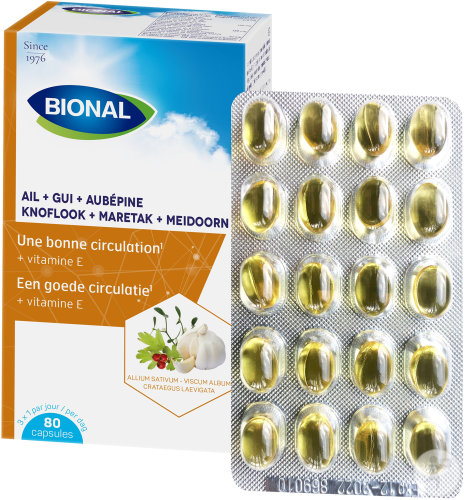 Bional Ail + Gui + Aubépine Circulation Sanguine Et Immunité Avec Vitamine E 80 Capsules