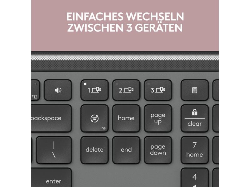 Logitech Tastatur K950 Signature Slim Graphite Schlanke kabellose Tastatur mit leisen Tasten
