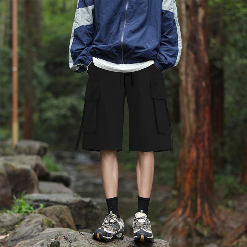 FORSETI - Hoge taille, effen, wijde cargoshorts