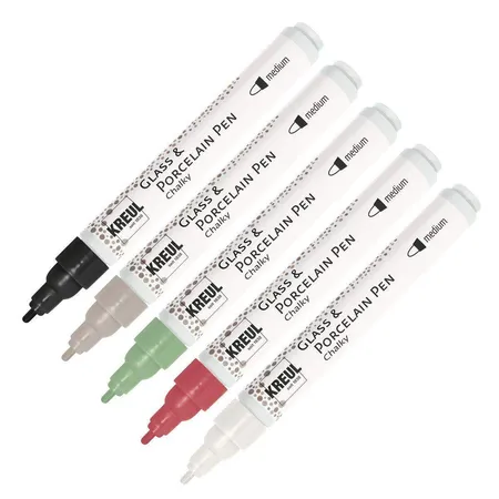 KREUL Glass & Porcelain Pen Chalky,Strichstärke 2 - 4 mm, 5 Stifte