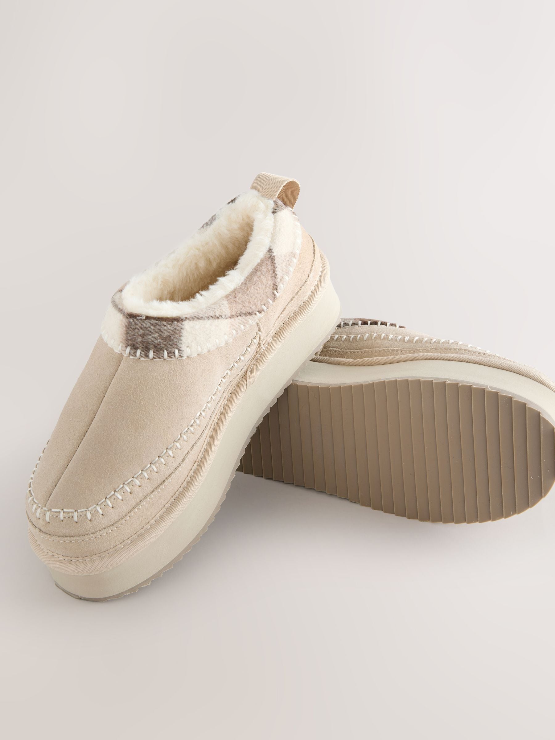 Nertsgrijs/bruin - Forever Comfort® Leather Fur Lined Cosy Platform Shoes