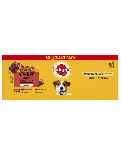 Pedigree Maaltijdzakjes Adult Selection In Gelei Multipack - Hondenvoer - Rund Gevogelte Lam 80x100 g