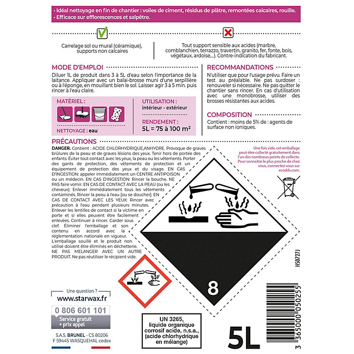 Décapant laitance de ciment carrelages Starwax 5L