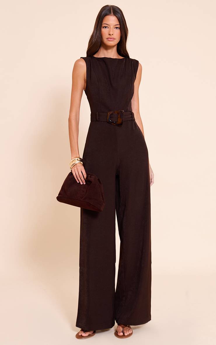 Chocolat Combinaison-pantalon Tissée À Encolure Bateau Et Jambes Droites