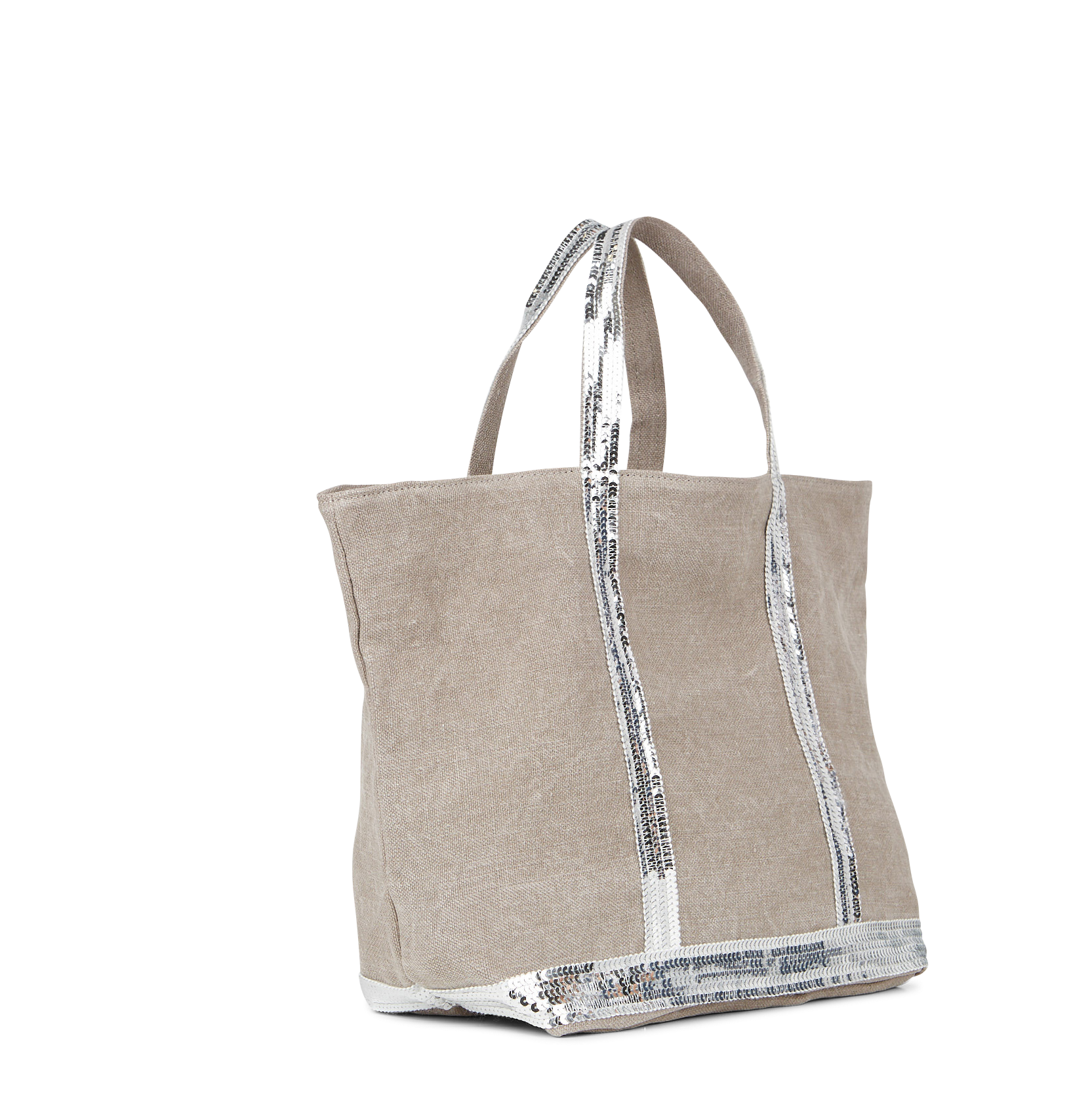 Cabas M brodé avec sequins en lin | Gris