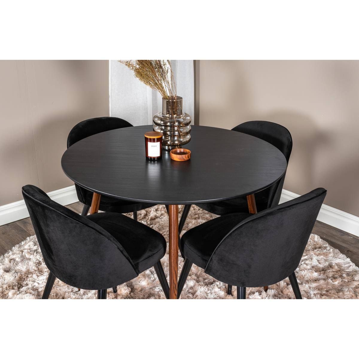 BOURGH Esszimmertisch Plaza Ø100x75cm - Runder Esstisch in Schwarz/Wallnuss