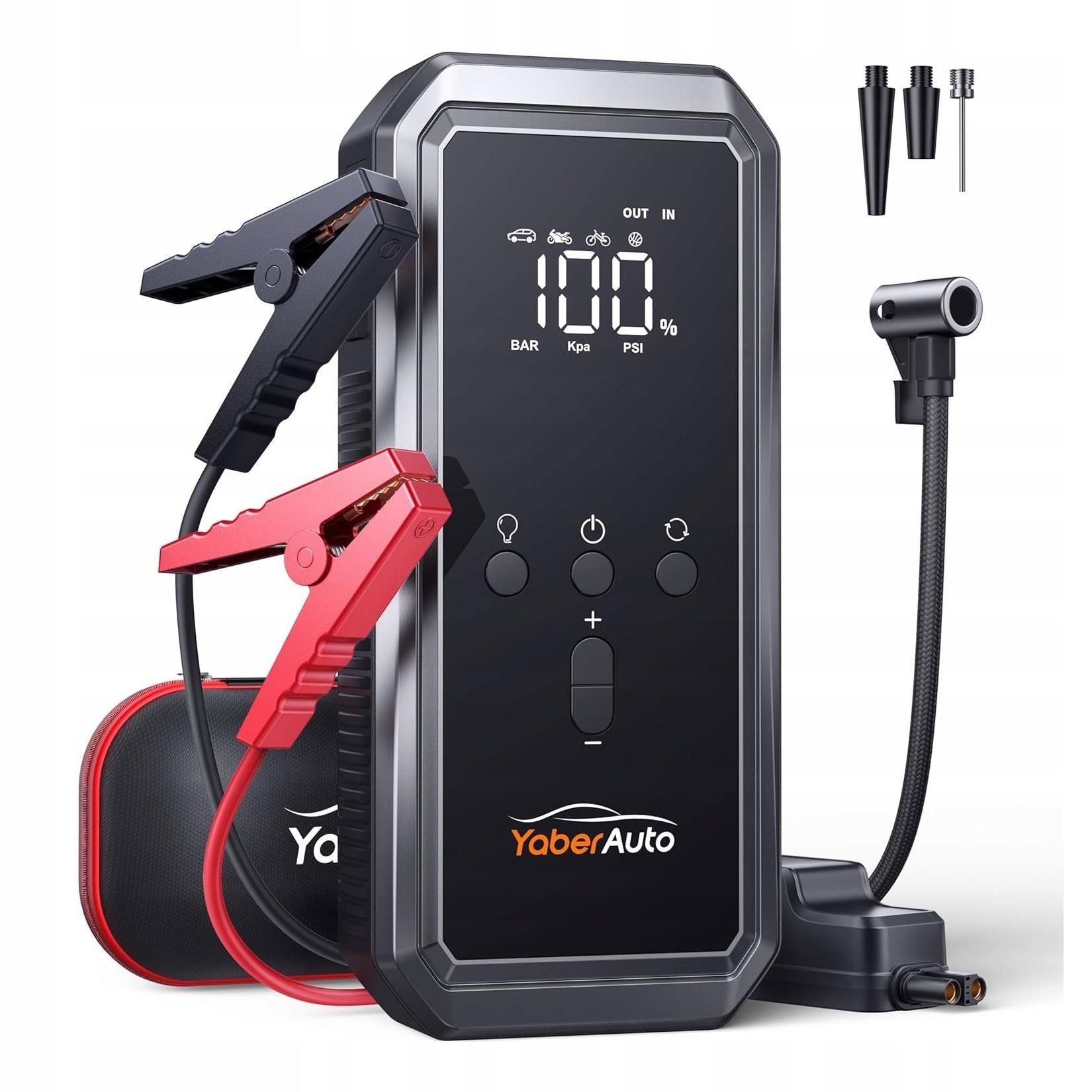 5000A Auto Starthilfe YaberAuto Starthilfe Powerbank mit 150PSI Kompressor 21,800mAh Powerbank mit 300 Lumen Notlicht