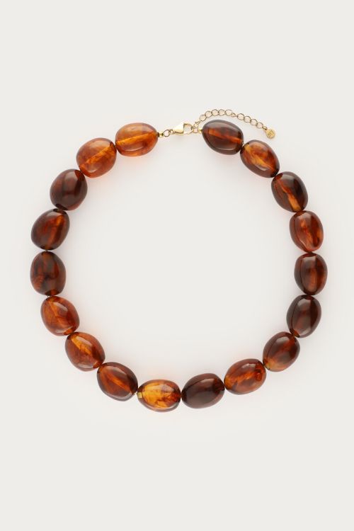 Bruine ketting met statement ovalen kralen