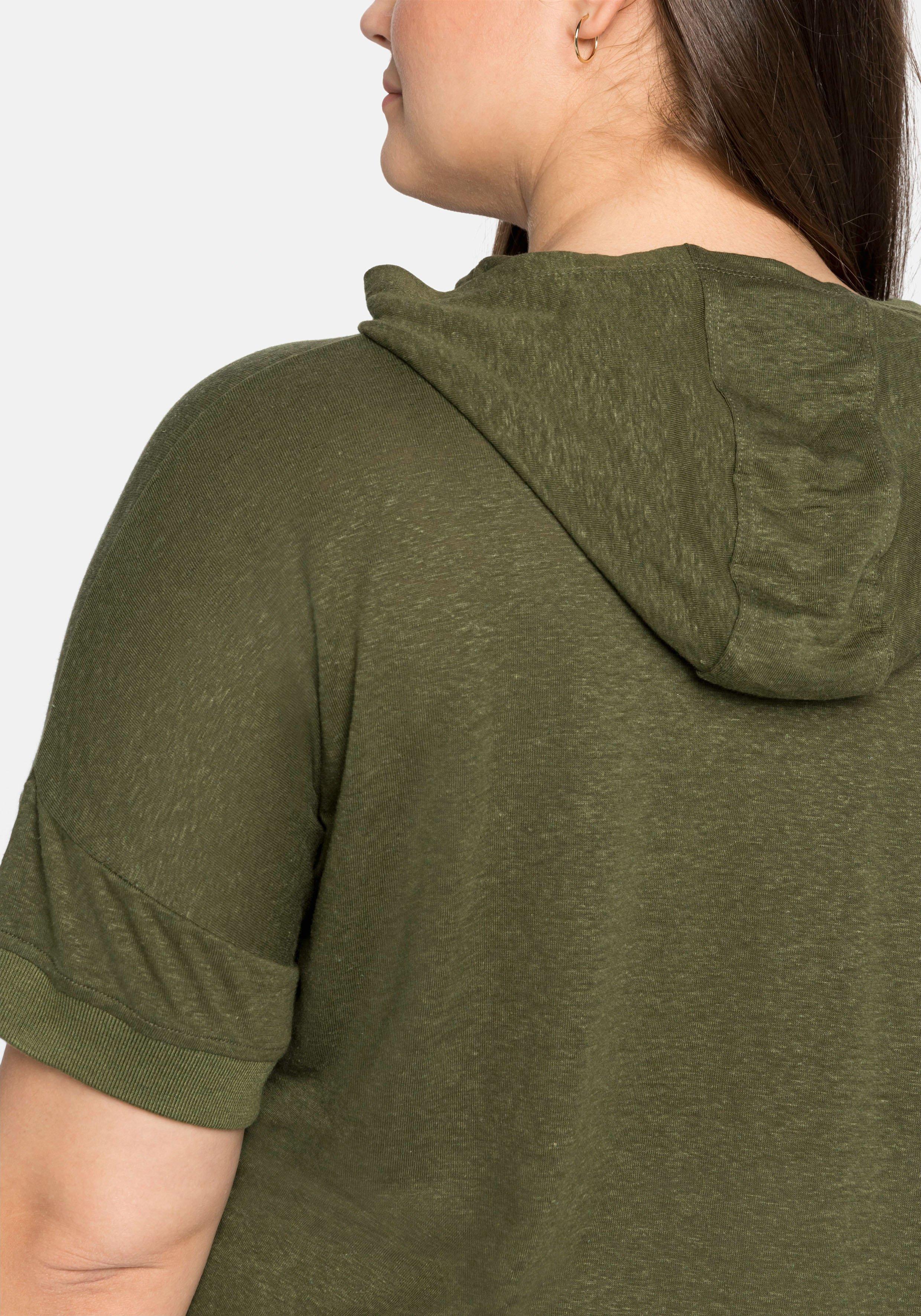 Kapuzenshirt mit Kängurutasche, im Leinenmix