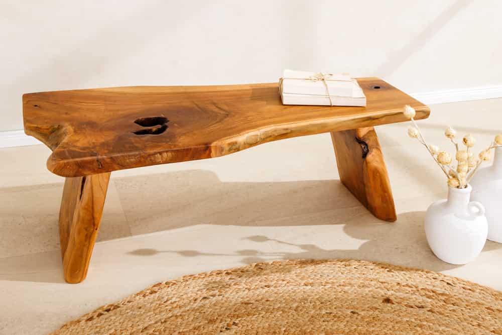 Massivholz Bank ROOT 100cm braun natur Teak Baumstamm