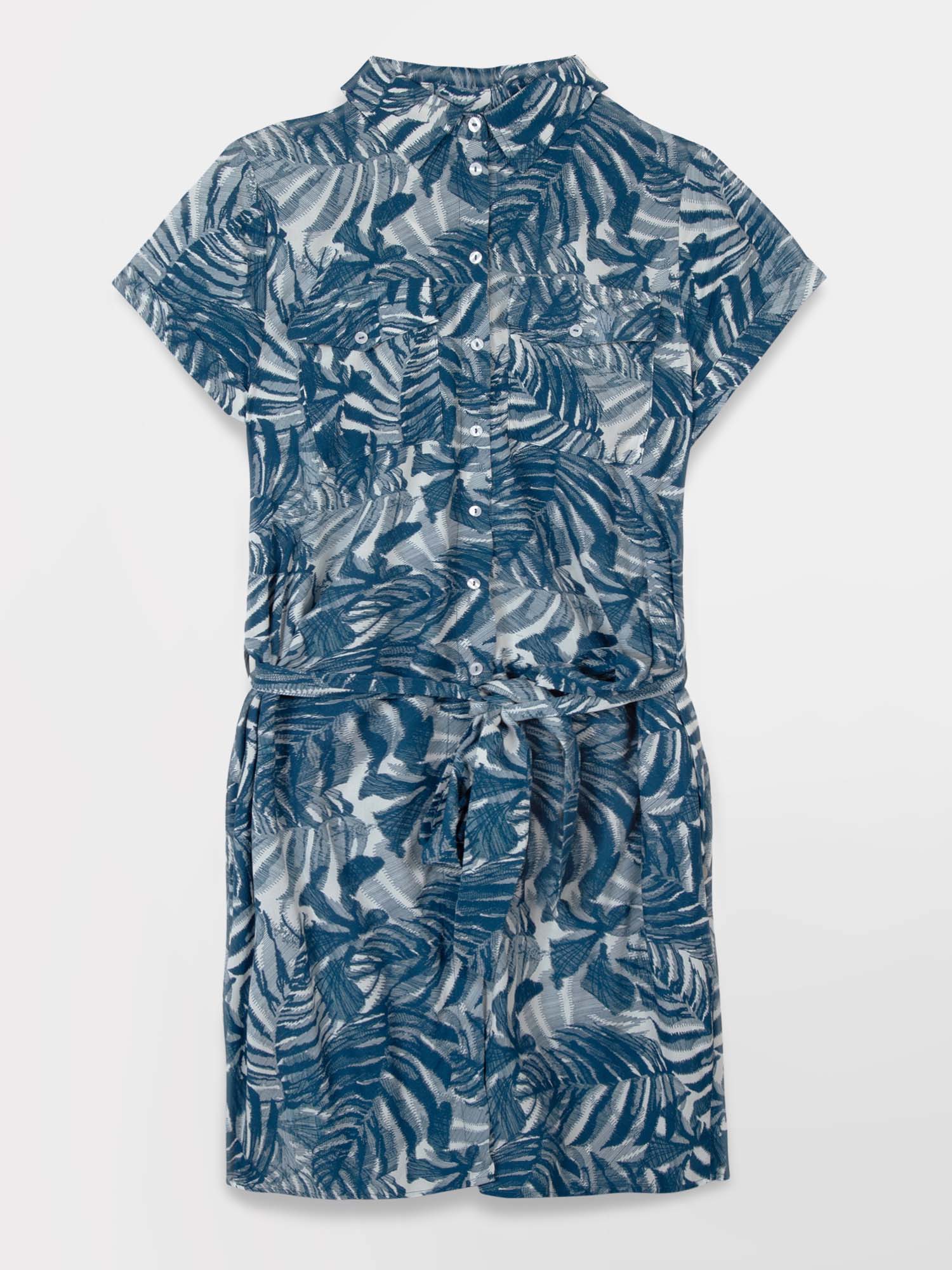 Robe Chemise Femme Motif Floral Bleu