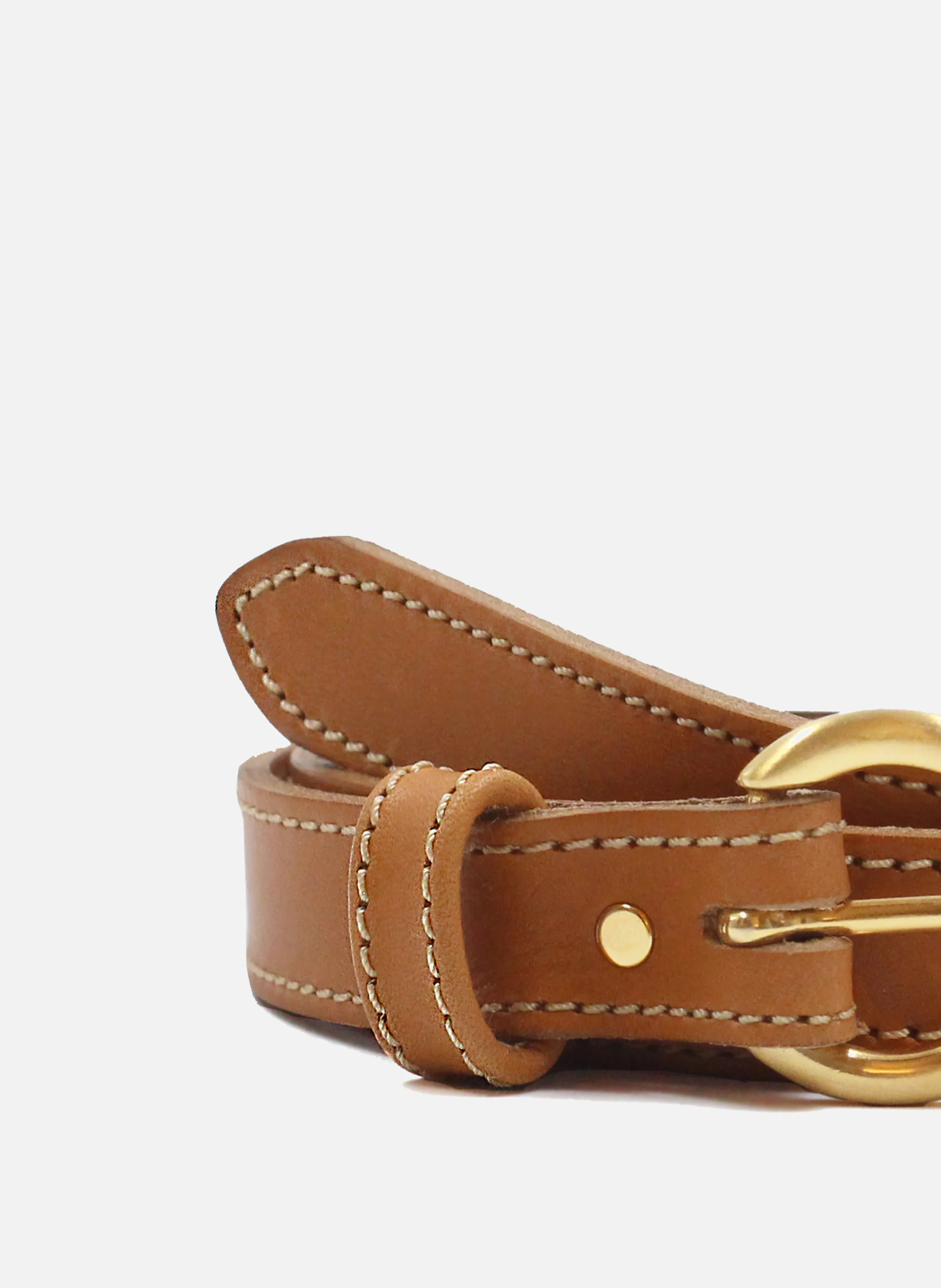 Ceinture boucle d'or cuir lisse | Marron