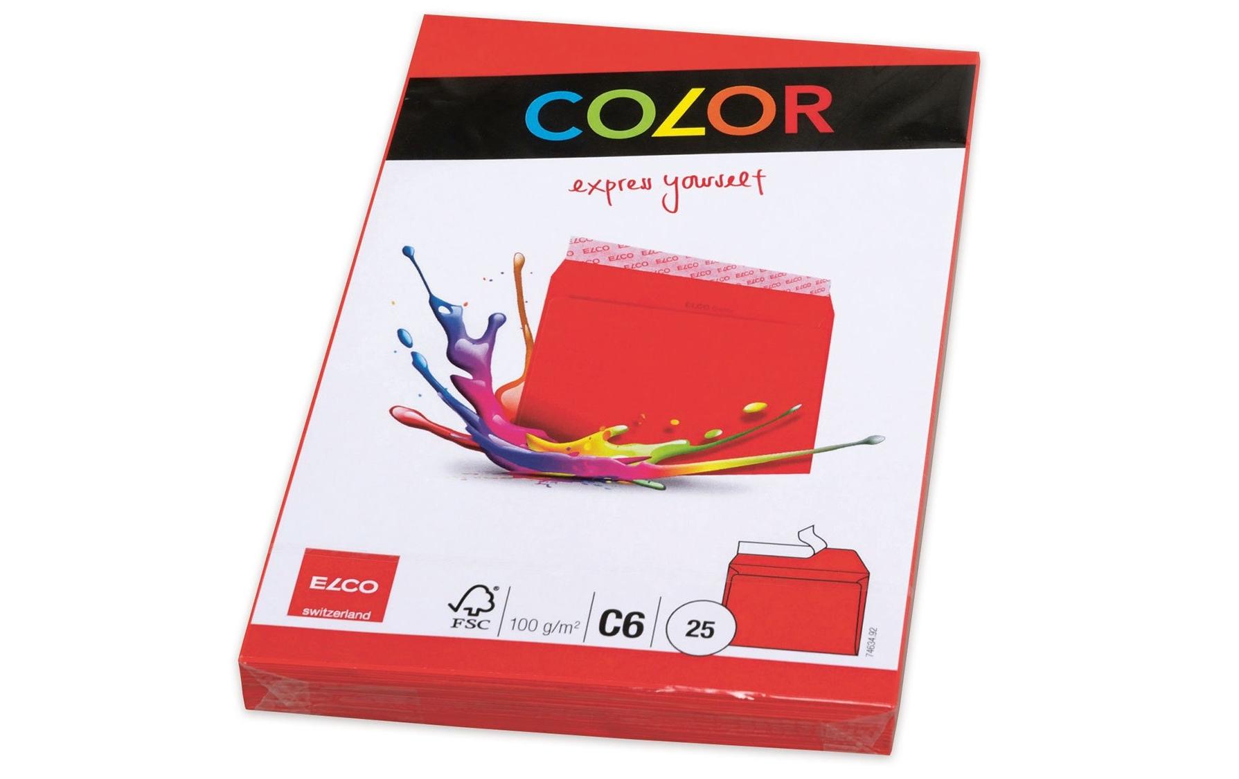 Couvert Color C6, Keine Fenster, 25 Stück, RotFarbige Briefumschläge von Elco