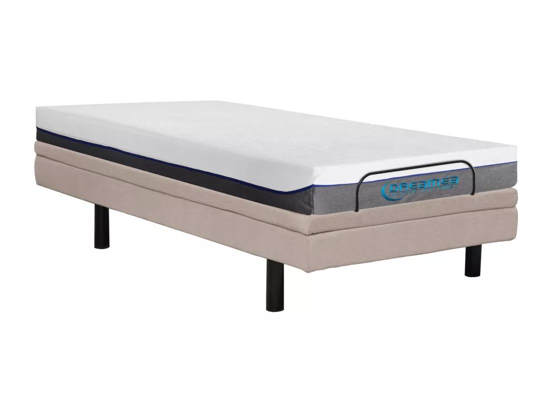 Lit électrique de relaxation déco + matelas mémoire de forme - 80 x 200 cm - Tissu - Beige - MENASINA de YSMÉE