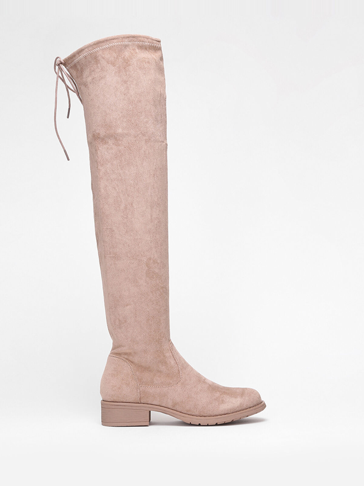 Cuissardes en suédine à talon carré- Beige