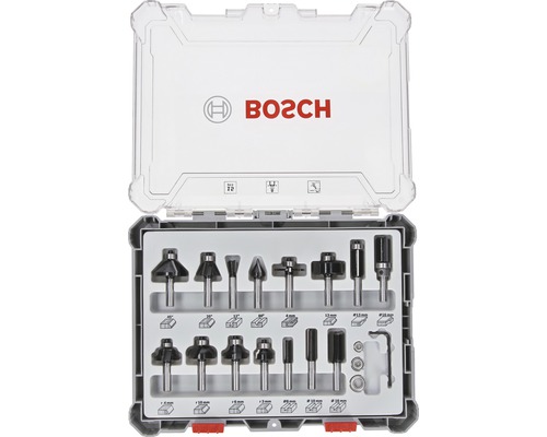 15-delige freesset, 8 mm schacht. 15-delige freesset voor gemengde toepassingen.
