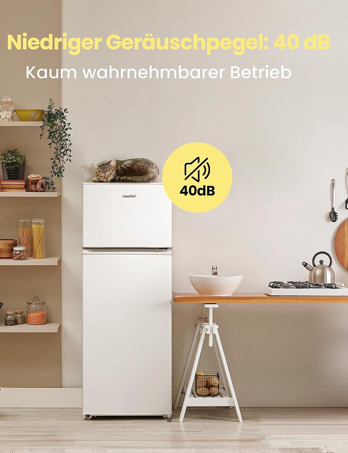 RCT284WH2A Kühl-/Gefrierkombination/Gefrierteil oben/176 kWh/Jahr/143cm Höhe/LED Licht/Reversibles Türscharnier/Weiß