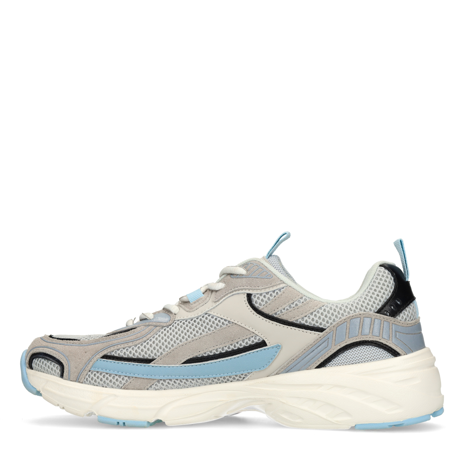 Grijze sneakers met blauwe mesh details