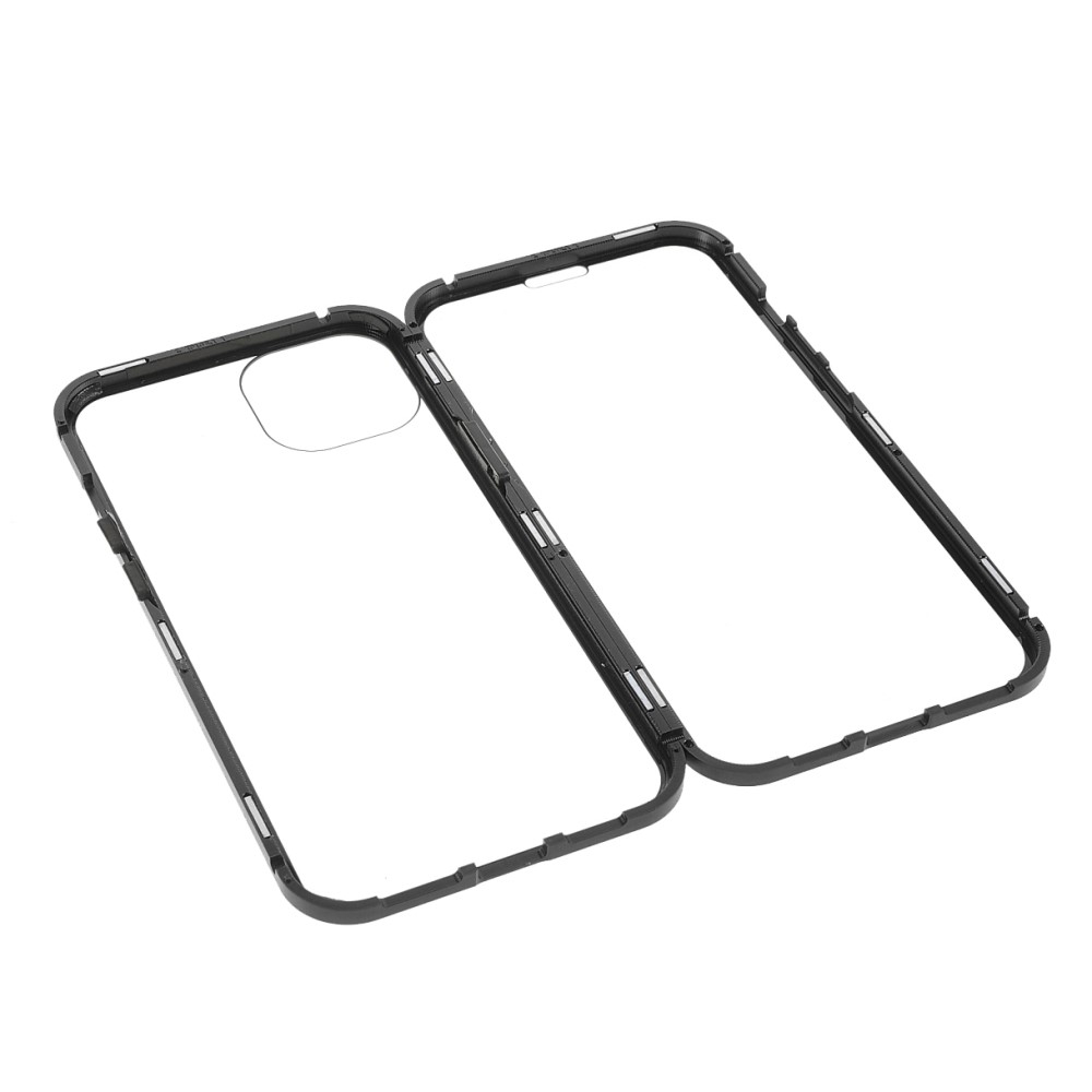 iPhone 13 Magnetische Alu Schutzhülle mit Panzer Glas Backcover   Displayschutz (Magnet-Technologie) - Schwarz