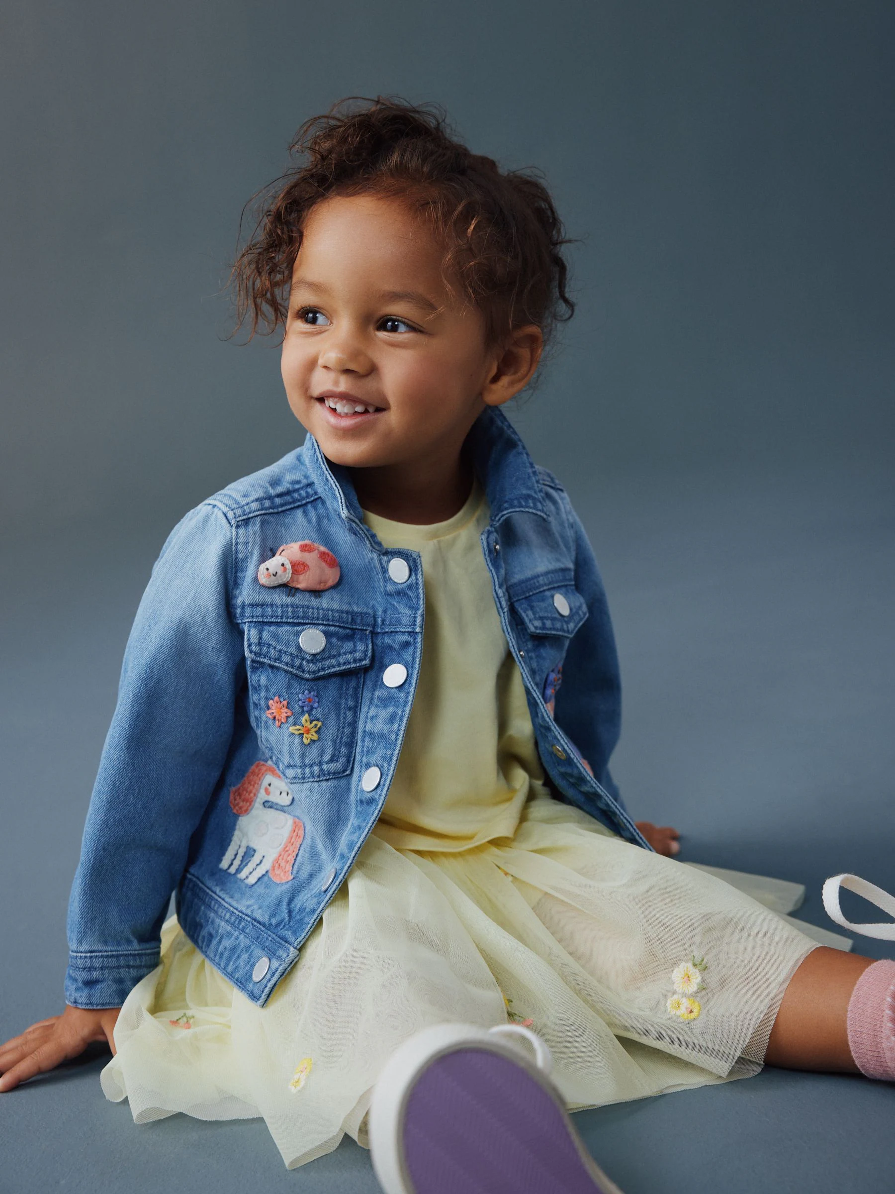 Middenblauw denim - Unicorn Embroidered Western Jacket (3mths-7yrs)