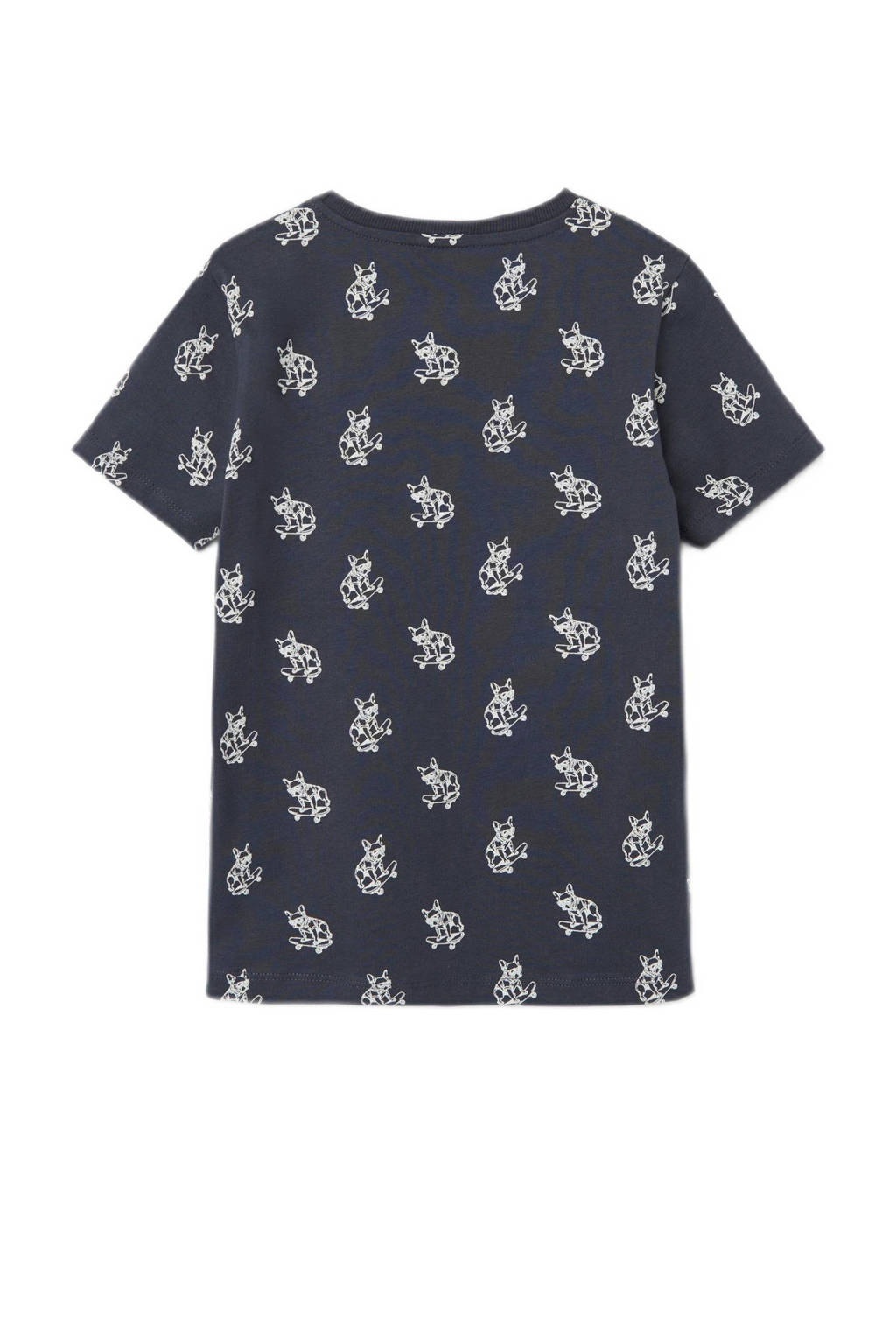NAME IT T-shirt NKMDOMAT met all over print donkerblauw/wit