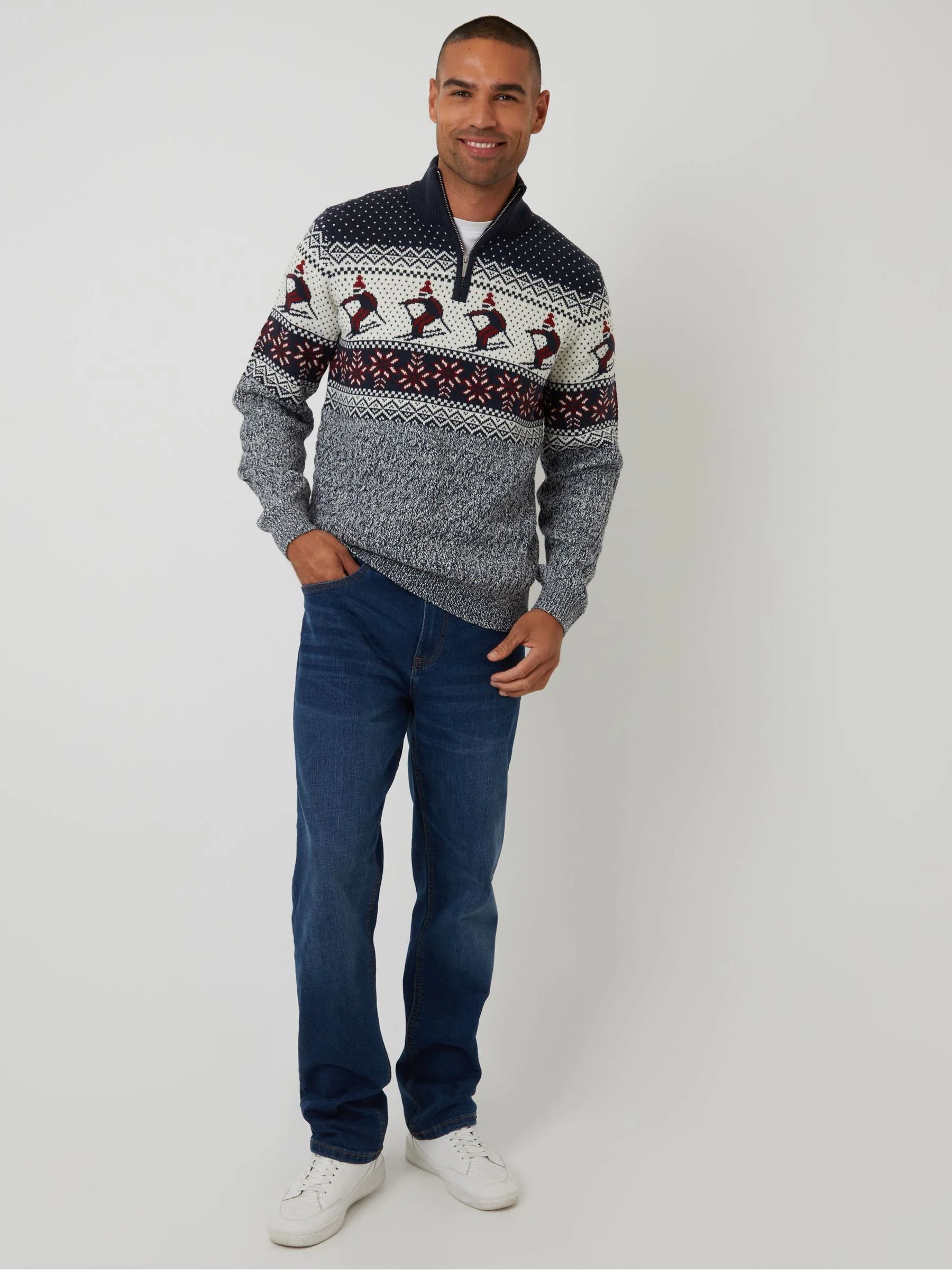 Threadbare Ski Fairisle kabelgebreide trui met korte rits