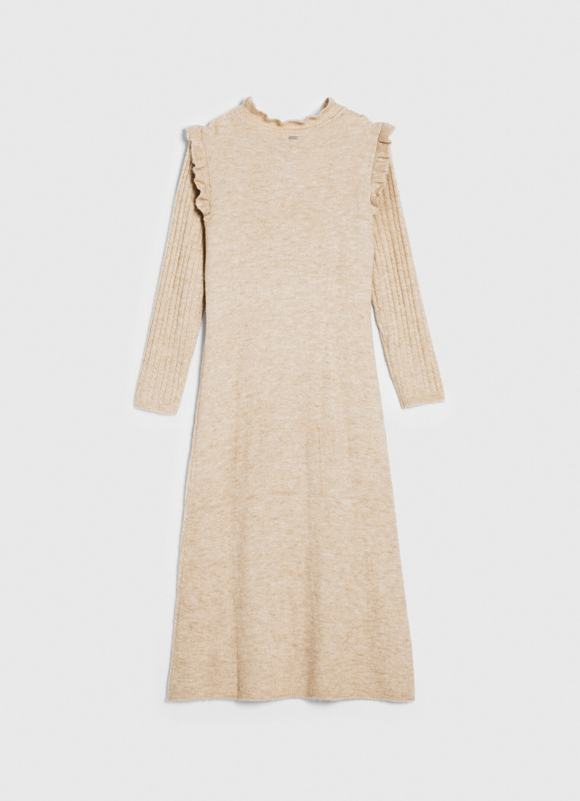 Vestido midi de tricô trançado - Bege