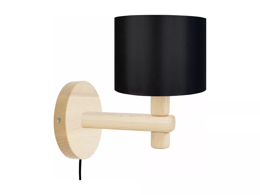 Applique abat-jour noir bois naturel 21cm.