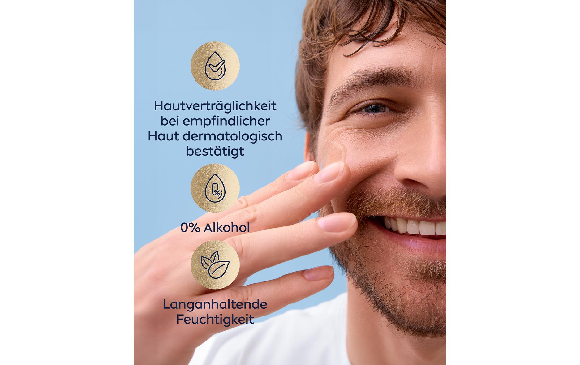 Gesichtsgel Sensitive Bart und Gesicht 50 mlPflege-Gel spendet 24 h Feuchtigkeit und lindert Hautirritationen sofort