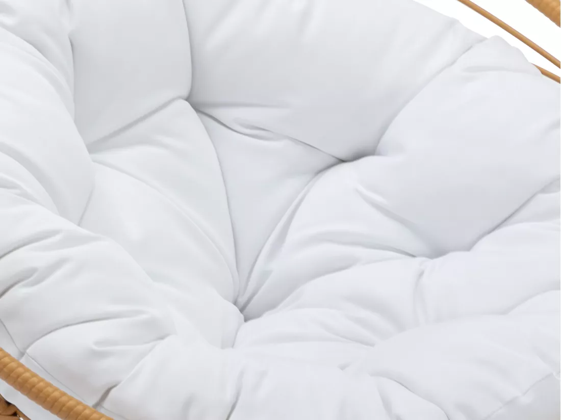 Fauteuil papasan rotatif en résine tressée - Naturel clair et coussin blanc - SYNDRA de MYLIA