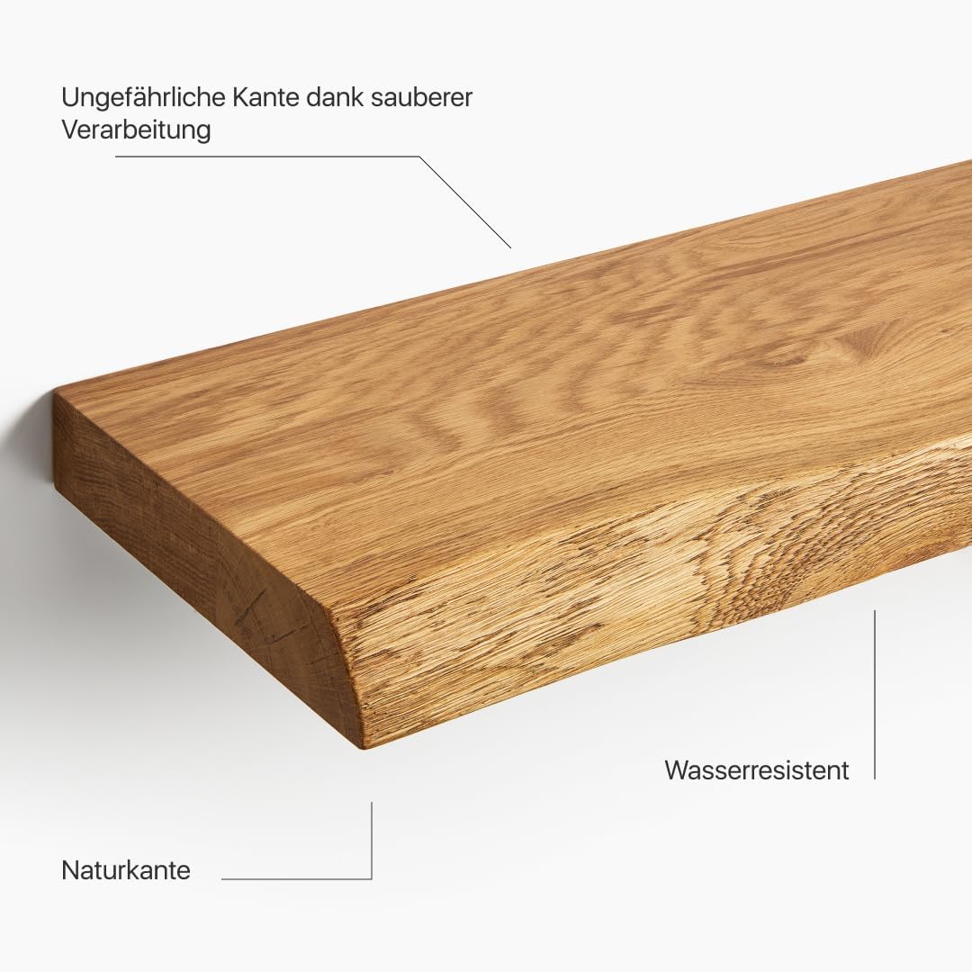 BestLoft Wandregal Board Regal Wand Schweberegal Holzregal Bücherregal Wandregal Holz kleines Regal Küchenregal Wand Shelf Schweberegal Eiche mit Baumkante Naturkante (160cm)