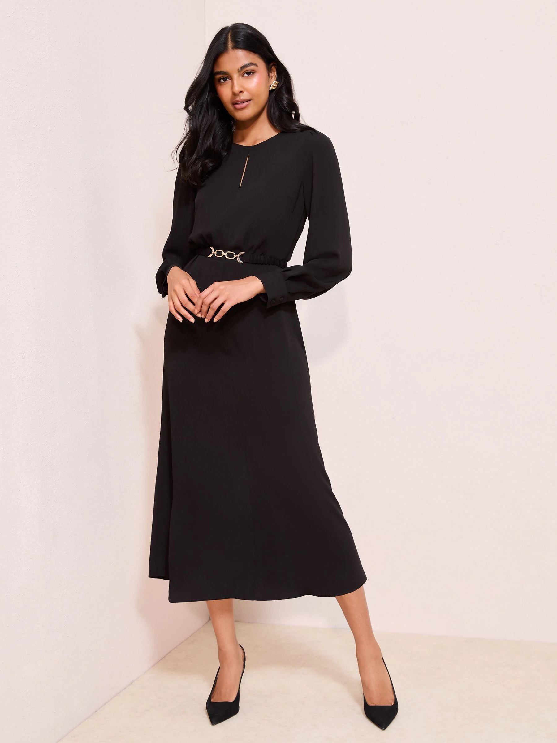 Zwart - Friends Like These - Midi-jurk met bit en uitsnijding
