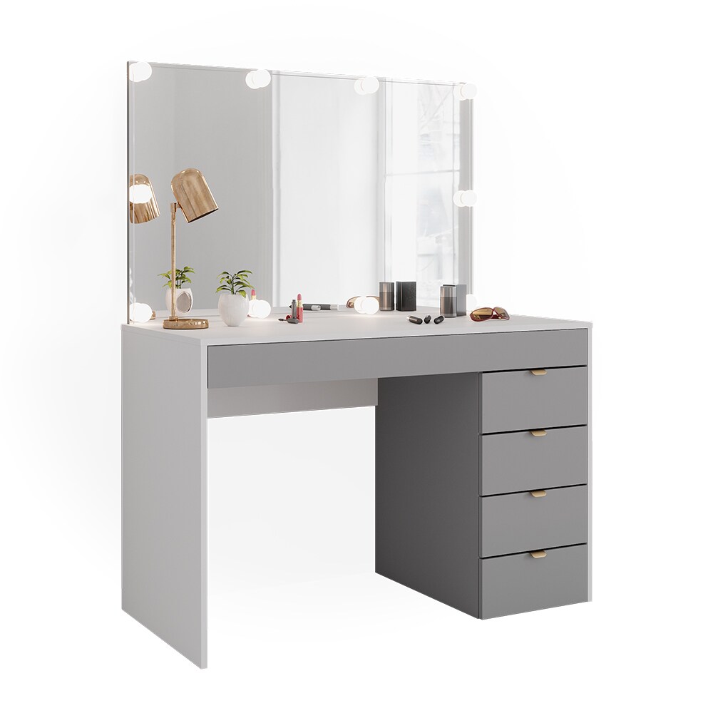 Vicco Schminktisch Elise Weiß Grau 115 x 76 cm modern Frisiertisch Schubladen Spiegel LED-Beleuchtung