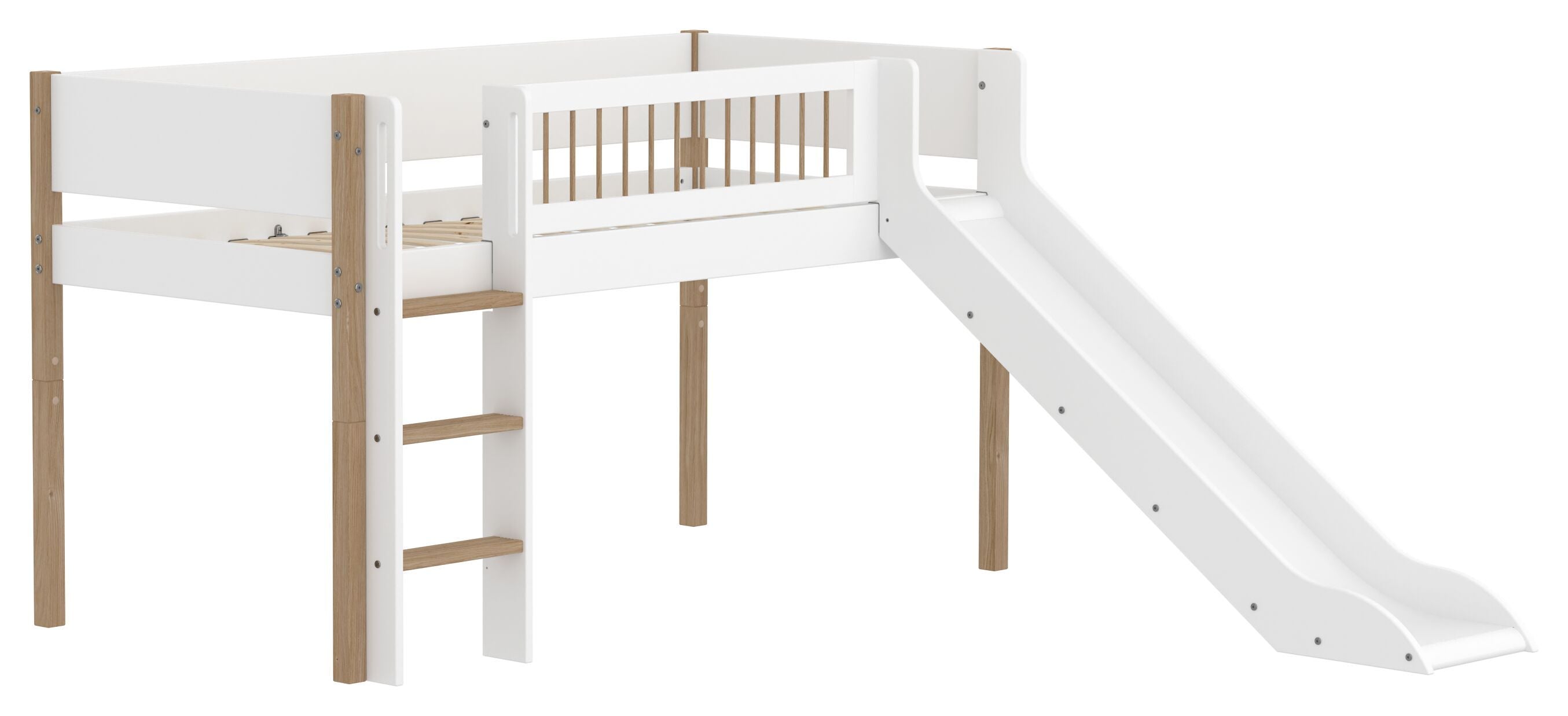 Flexa NOR Leiter gerade Halbhochbett inkl. Pfosten - Weiss / Eiche / B: 250.0 cm x T: 208.0 cm x H: 120.0 cm