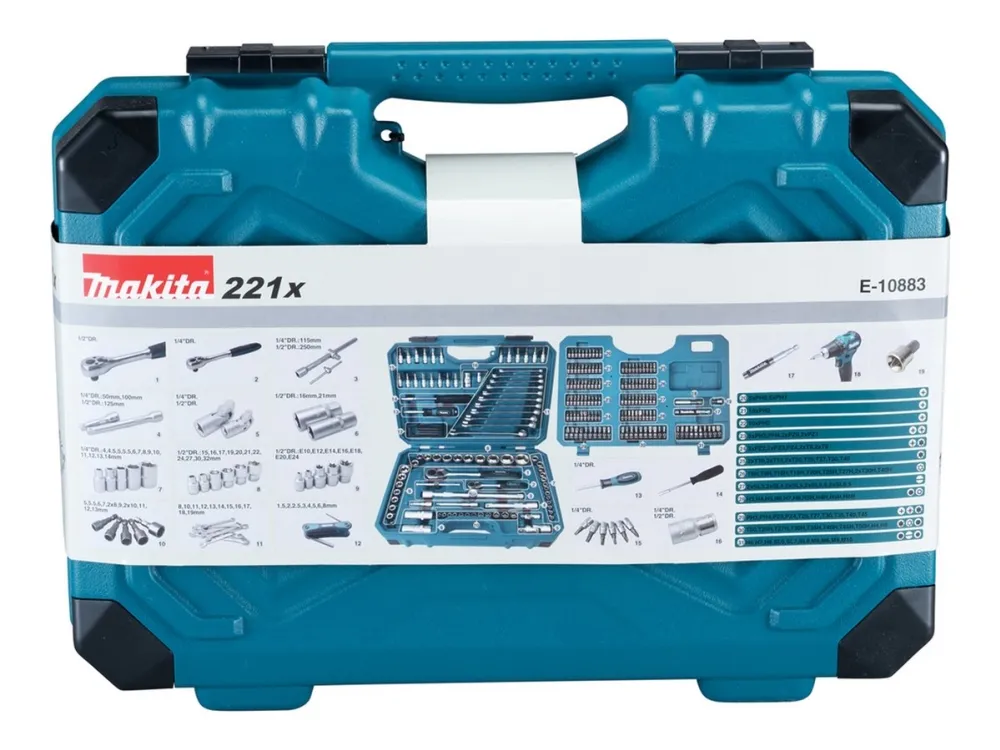 Makita E-10883 - Værktøjssæt - 221 stykker - i etui