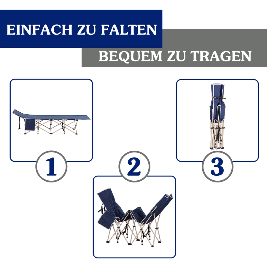 Outsunny Feldbett mit Aufbewahrungstasche blau, beige