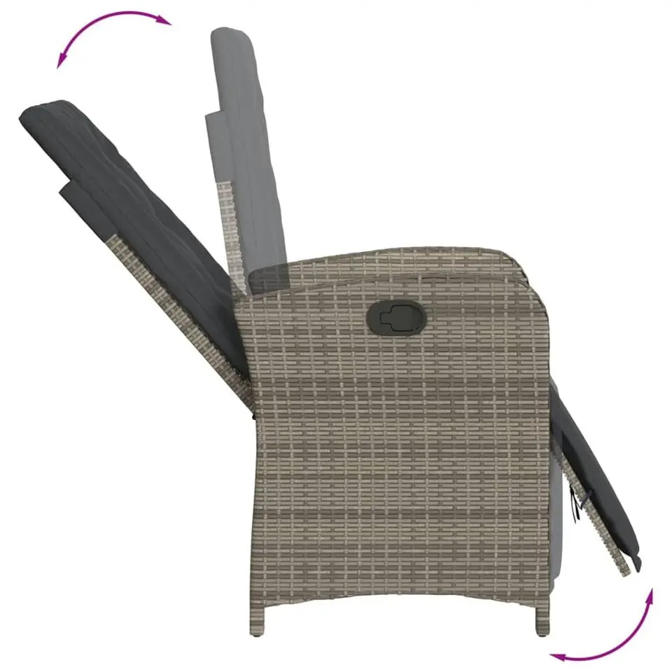 vidaXL - Verstelbare tuinstoelen - Voetensteun - Grijs - Poly rattan - 2 stuks