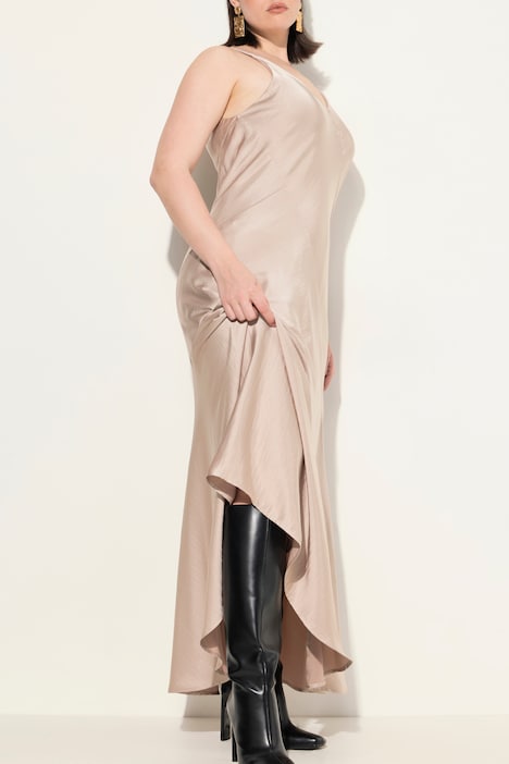 Satin-Maxikleid, A-Linie, V-Ausschnitt, ärmellos