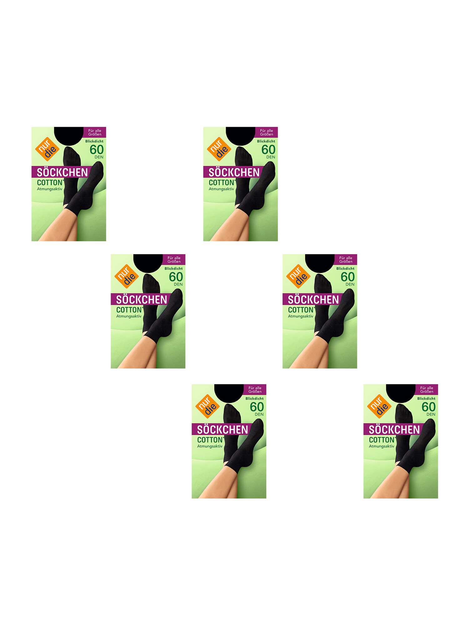 NUR DIE Damen Sneakersocken Söckchen Cotton 60 DEN 6er Pack