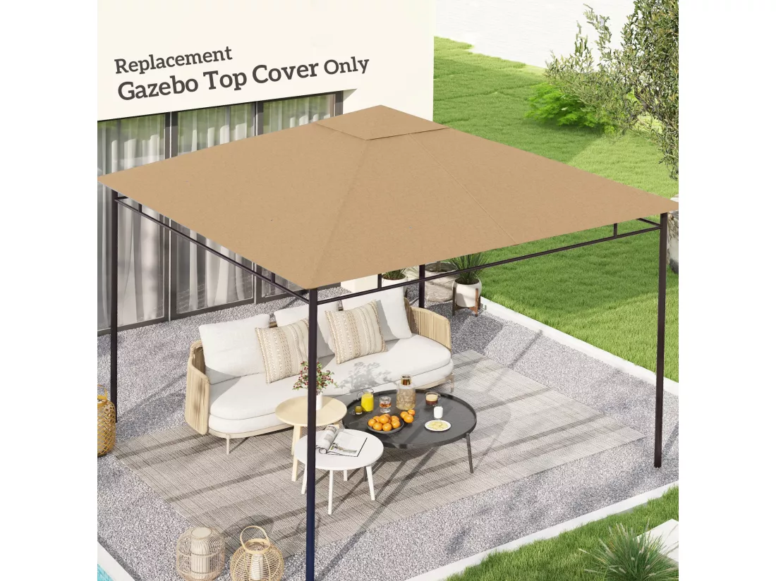 Toile de rechange pour pavillon tonnelle tente 3 x 3 m polyester haute densité 180 g/m² revêtement PA anti-UV beige
