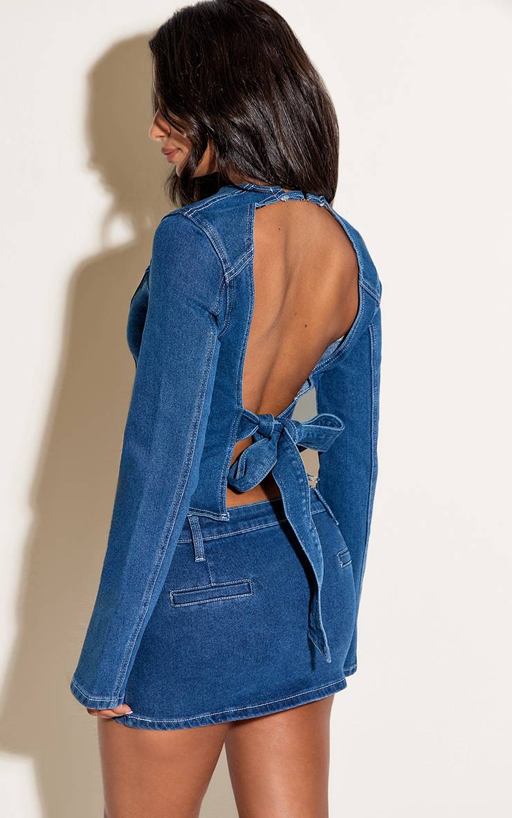 Mid Blue Wash Mini-jupe En Denim À Surpiqûres Contrastées Petite