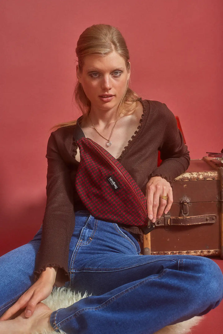 Sac banane Olivia Pied de poule Terracotta