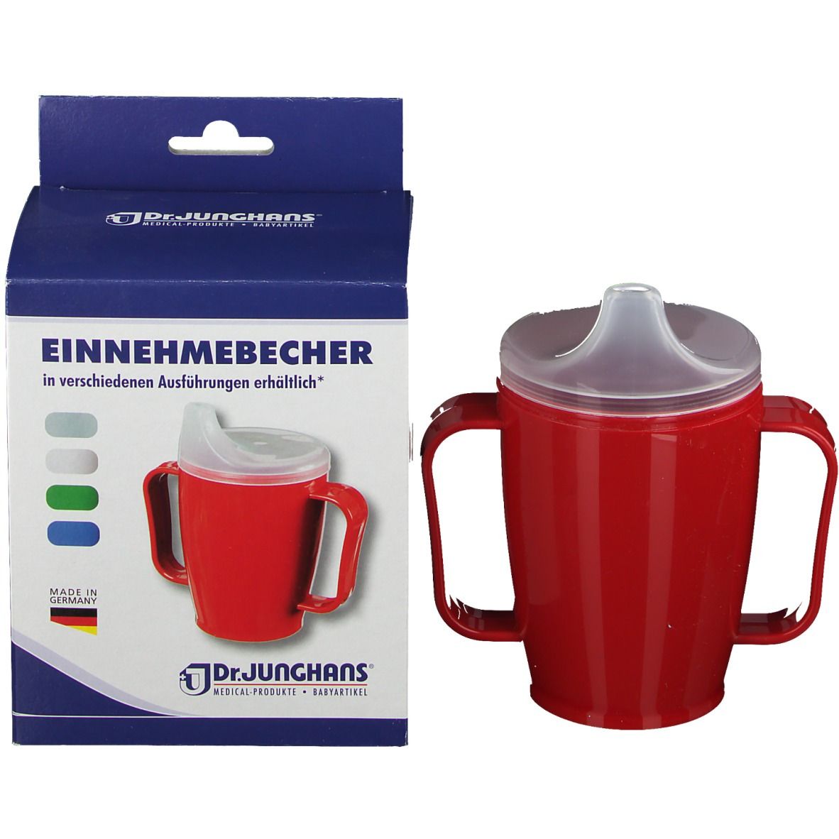 Dr. Junghans® Einnehmebecher mit Griff und Deckel 12 mm rot