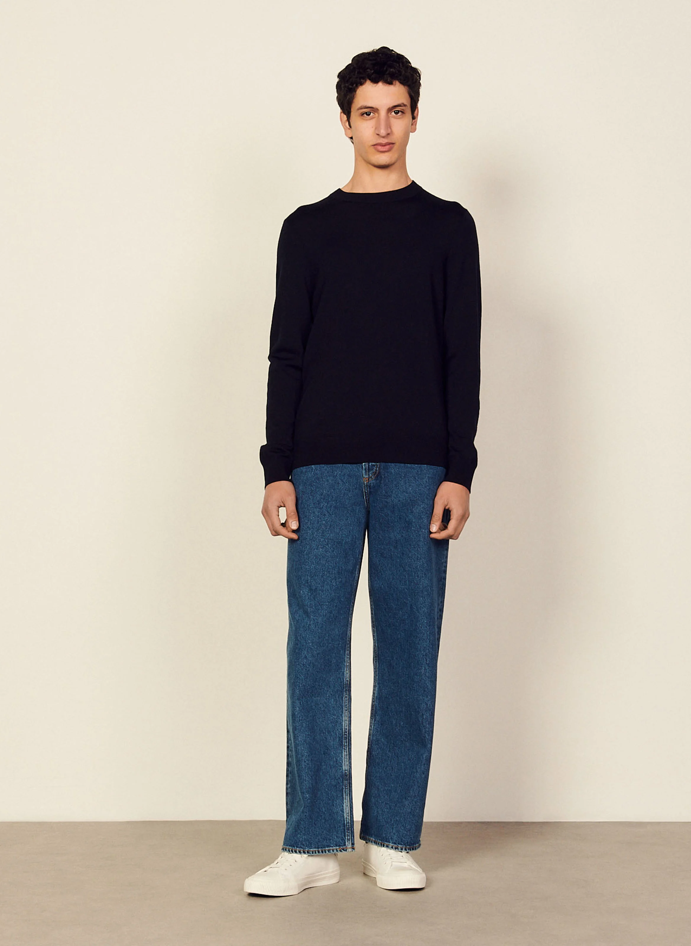 Pull col rond regular-fit en laine | Bleu