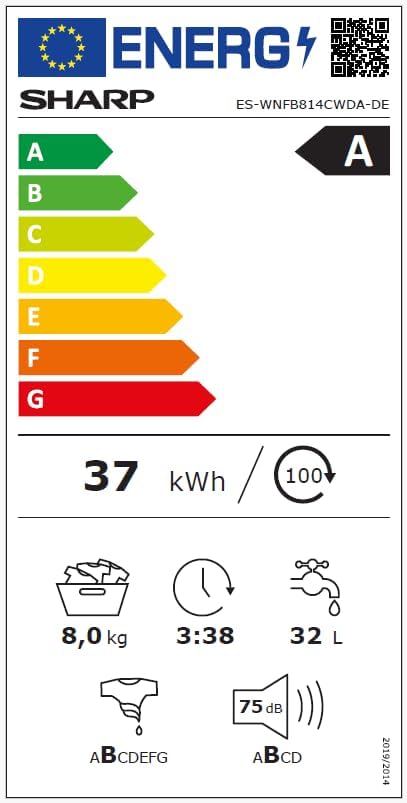 SHARP ES-MNFL814CWA-DE Waschmaschine Frontlader | 8 kg | Energieeffizienzklasse A | 1400 U/min | Inverter Motor | AquaStop | Microfiber-Filter | WiFi-Steuerung | Dampf-Funktion | LED-Display