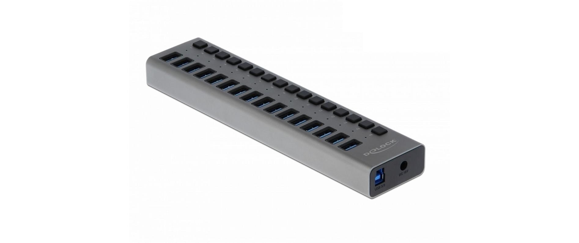 USB-Hub 16-Ports und Schalter<br>Stabiler USB Hub von Delock im Metallgehäuse