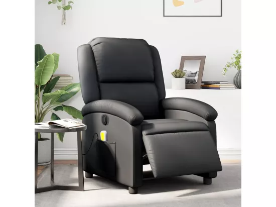 Fauteuil de massage inclinable électrique noir cuir véritable