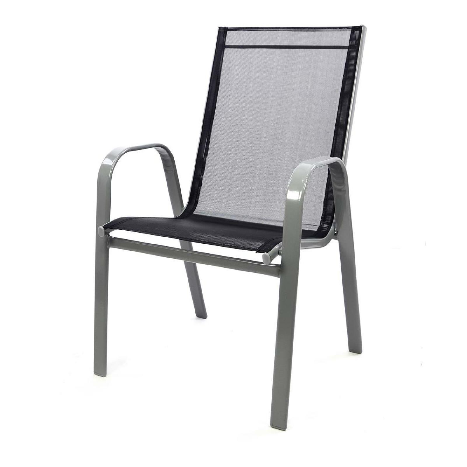 VCM 3-tlg. Set Garnitur Gartenstuhl Stapelstühle Klapptisch Gartentisch Sitzgruppe Glastisch schwarz