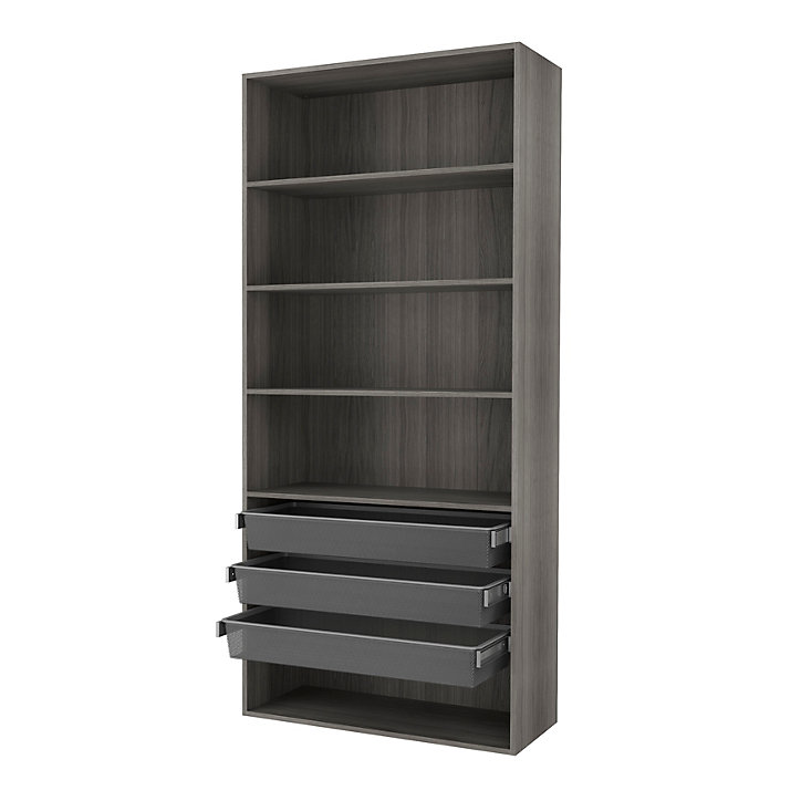 Dressing ouvert tablettes et tiroirs effet chêne grisé GoodHome Atomia H. 225 x L. 100 x P. 45 cm