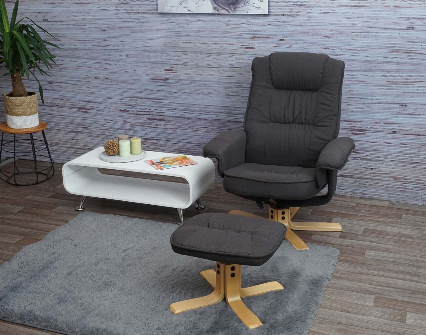 Relaxsessel H56, Fernsehsessel TV-Sessel mit Hocker, Stoff/Textil, MVG-zertifiziert ~ dunkelgrau